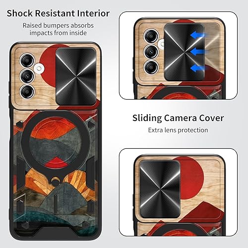 Vista 25 de Funda para Samsung Galaxy A13 5G con cubierta deslizante para lente de cámara y anillo giratorio de 360 grados, soporte híbrido de doble capa Flores