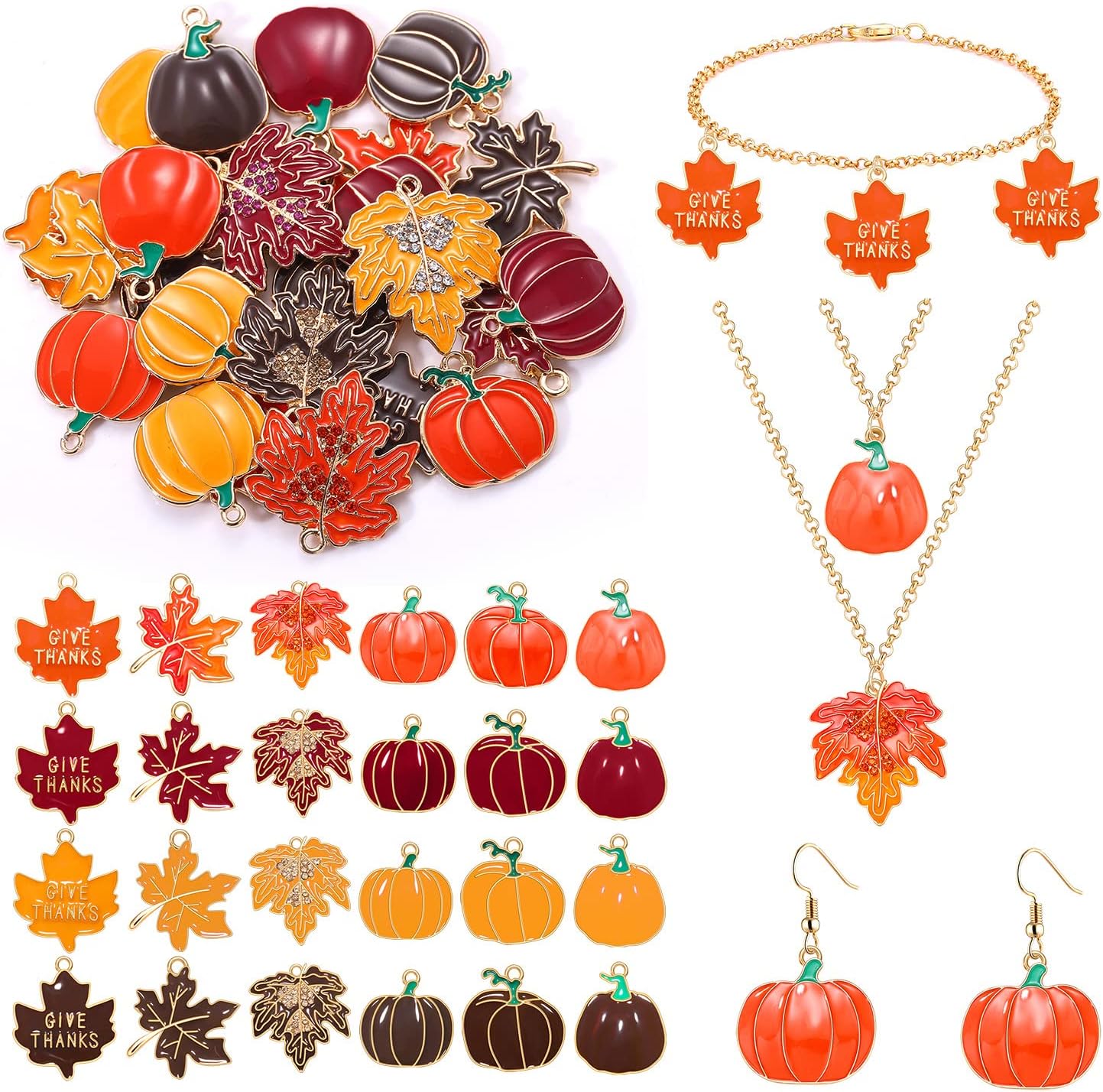 YAHPERN 24/32PCS Fall Charms for Jewelry Making Enamel Thanksgiving Charms Autumn Harvest Pumpkin Maple Leaf Pendants Charms Bulk for Bracelet Earrings Necklace Making DIY Crafts - Image 2