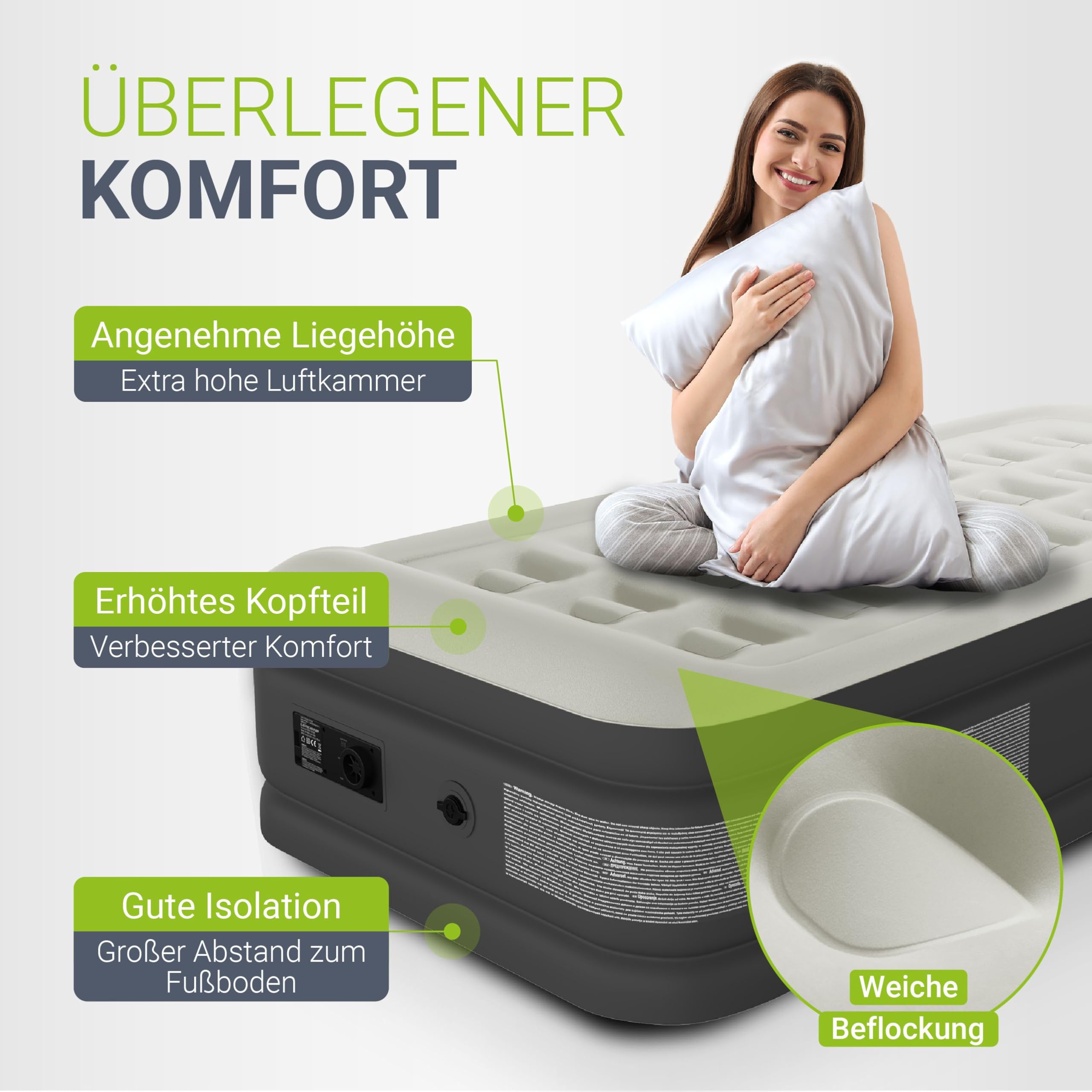 Juskys Luftbett Sapri M 191x91x44 cm Antrhazit Luftmatratze Selbstaufblasend mit integrierter Pumpe Gästebett