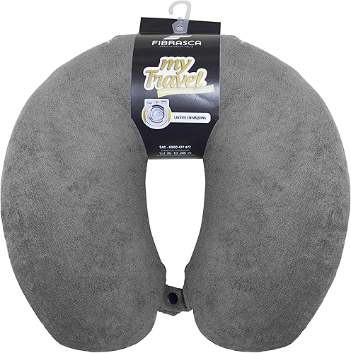 Travesseiro de Viagem My Travel - Fibra Siliconizada - Grafite - Fibrasca, Formato "U" anatomico cervical