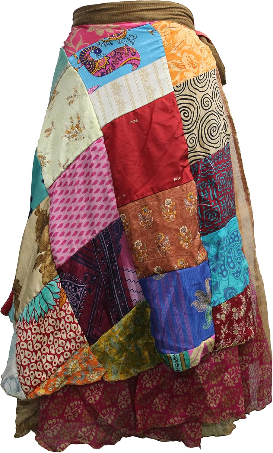 Sari Silk Vintage Patchwork Wraparound Long Skirt - Embrace Timeless Elegance with This Stunning Ethnic Fashion Piece, Perfect for Any Occasion or Casual Outing! Multi