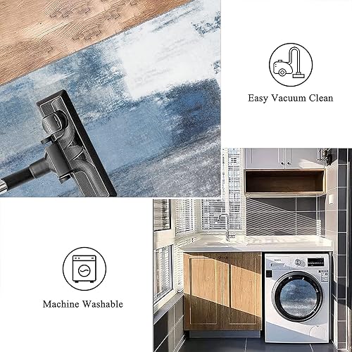 Miniatura 5 de Pauwer Alfombras abstractas modernas para pasillos, alfombra antideslizante de 2 x 6 pulgadas con respaldo de goma, alfombra vintage envejecida para