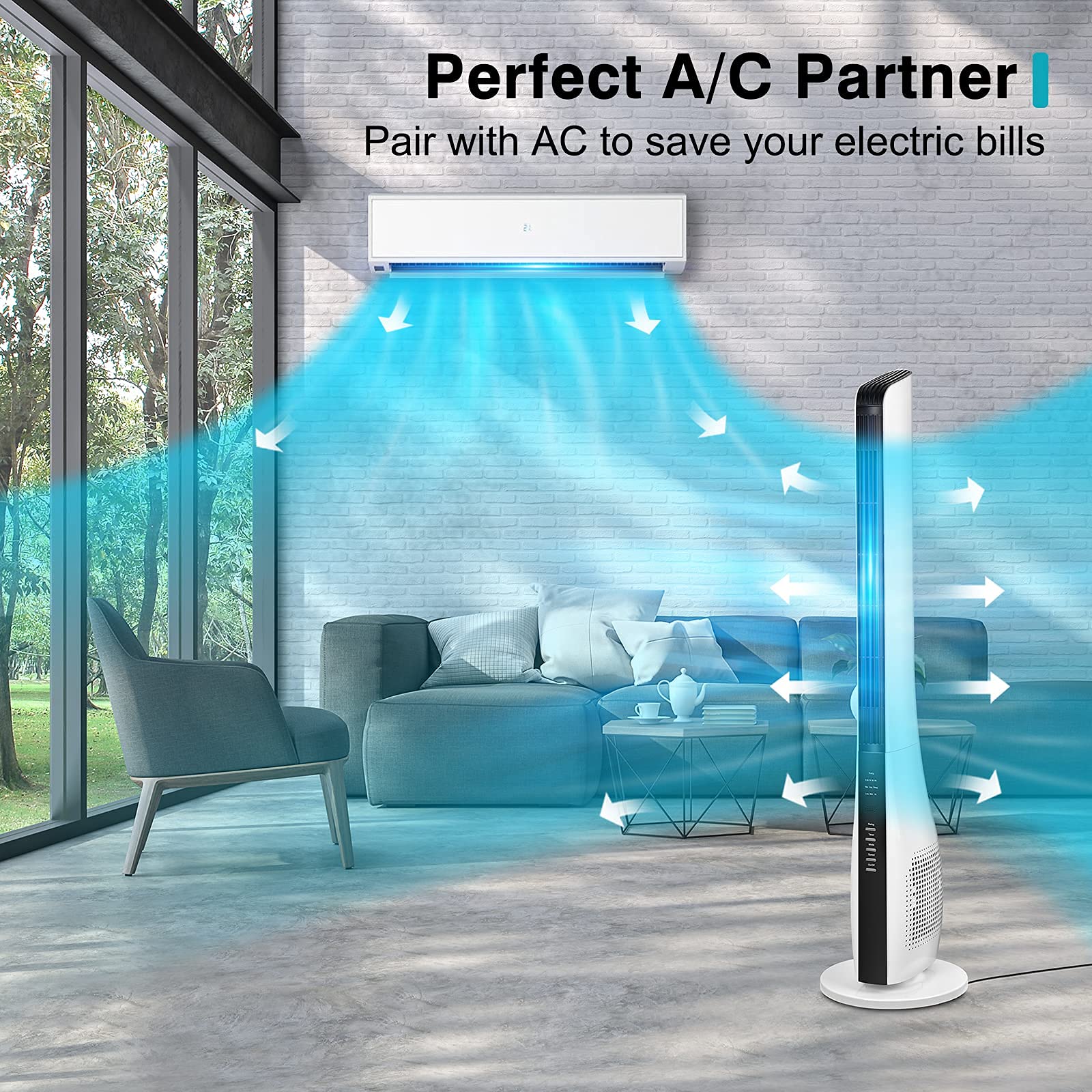 Buy Bladeless Tower Fan 43 Inch Standing Electric Cooling w/ Remote