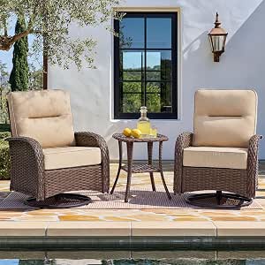 3-Piece Swivel Chairs Patio Furniture Set with 6-Inch Thick Cushions
