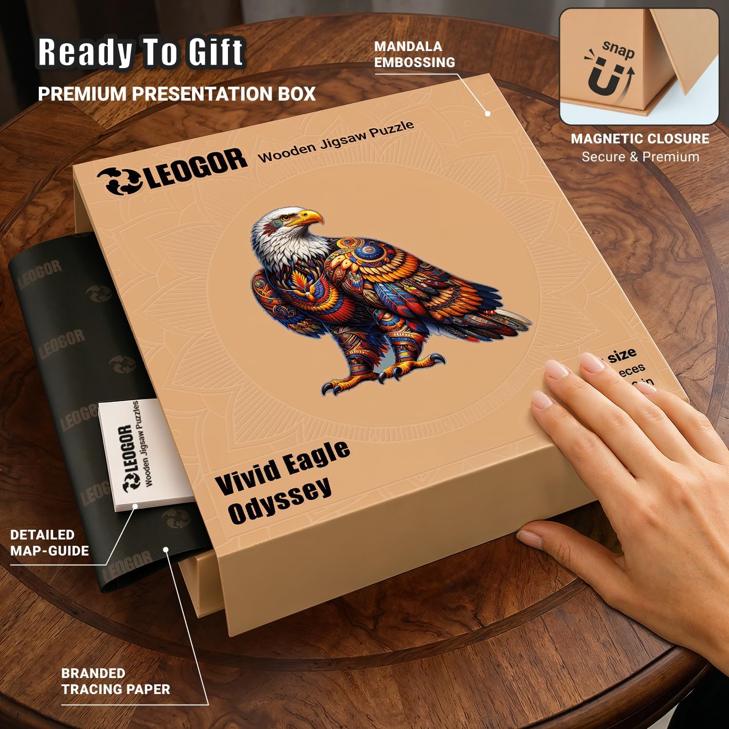 LEOGOR Wooden Jigsaw Puzzles for Adults - Vivid Eagle Odyssey 350 Unique Piece Animal Shapes Craft, Premium 5mm Thick Natural Wood Wall Decor Board Game Art Gift Set, 17.3 x 16.7 in image 4