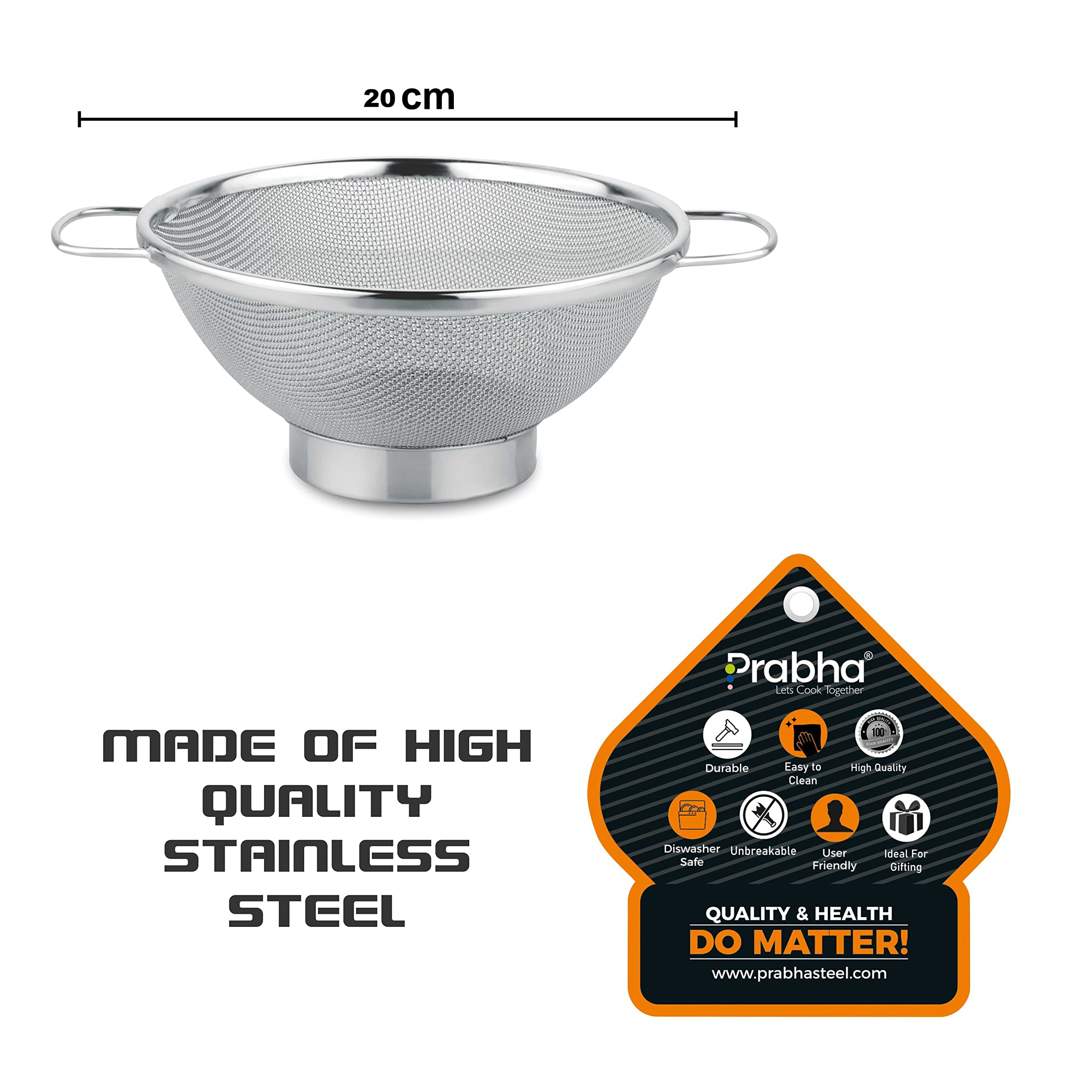 Prabha Stainless Steel Wire Mesh Filter Colander, Multipurpose Basket, Fruits & Vegetable Basket, Size 20cm, Silver, 25 x 20 x 10cm - Image 2 thumbnail