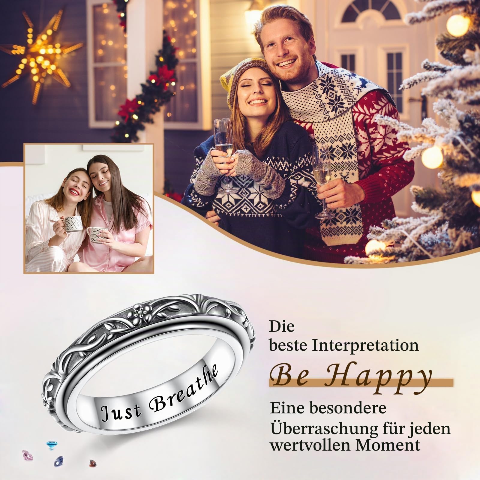 DAOCHONG Baum des Lebens Drehring 925 Sterlingsilber Blumen Fidget Ringe gegen Angst Stressabbau ADHS Autismus Ringe Schmuck Geschenk für Frauen
