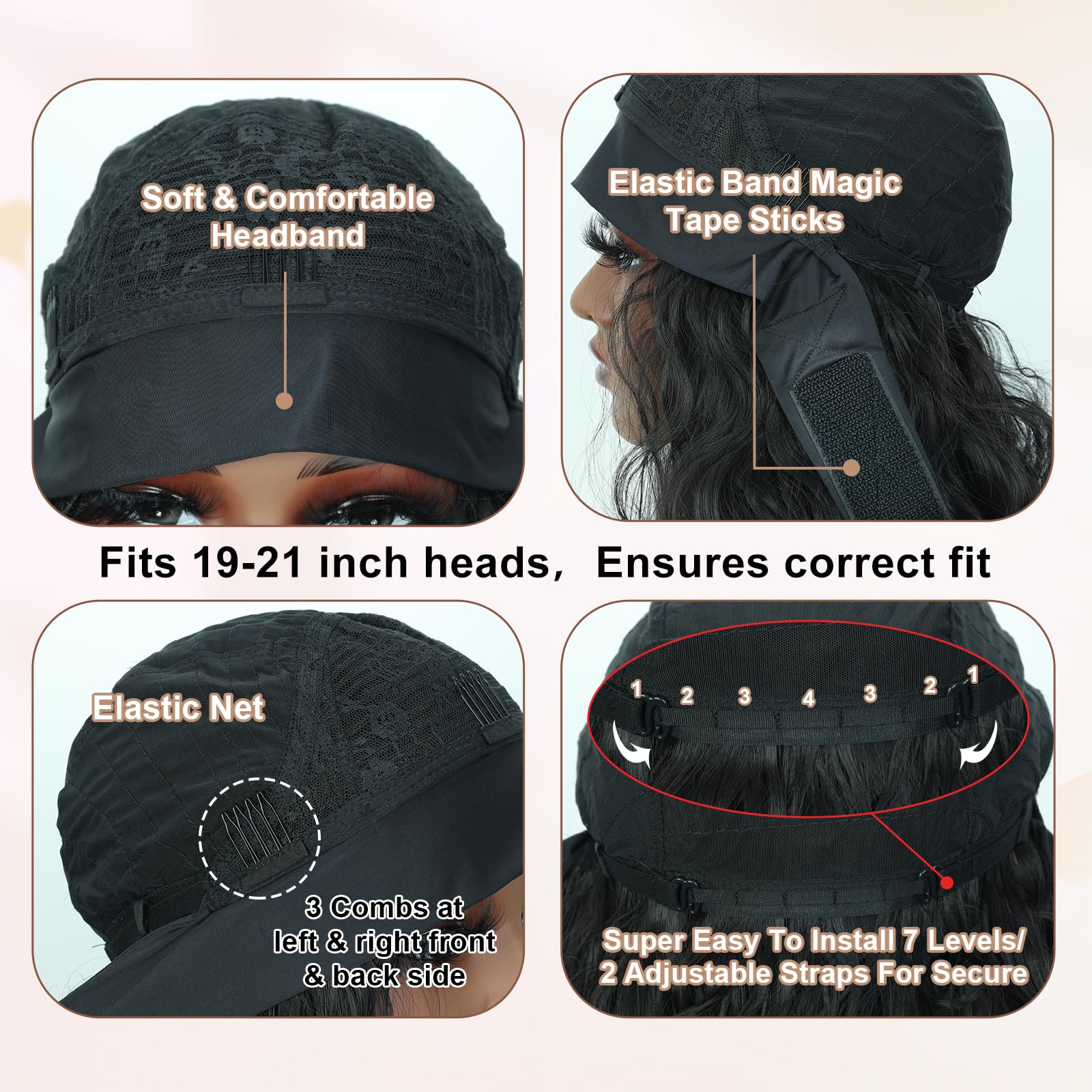 Creamily Long Black Curly Headband Wig for Women,Wavy Synthetic Hair Wig with Headband, Glueless None Lace Front Wigs,Hair Wigs for Woman Full Head(Black, 20 Inches) 4