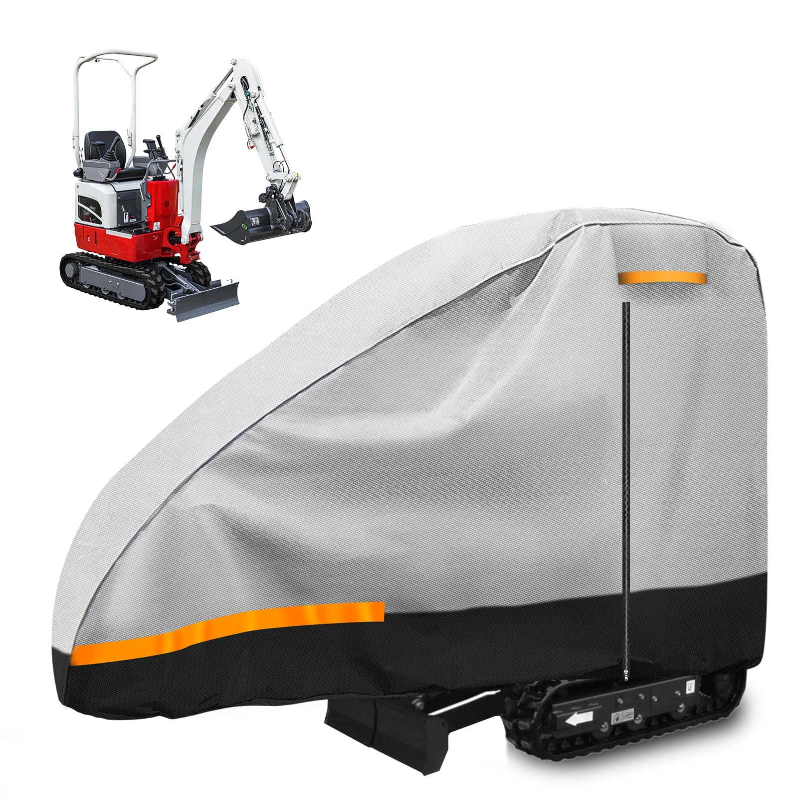 Lona para excavadora de 10 a 15 HP, cubierta 300D con algodón, impermeable, con cremallera, puerta y tiras reflectantes, 110 x 26 x 66 pulgadas, color gris y negro