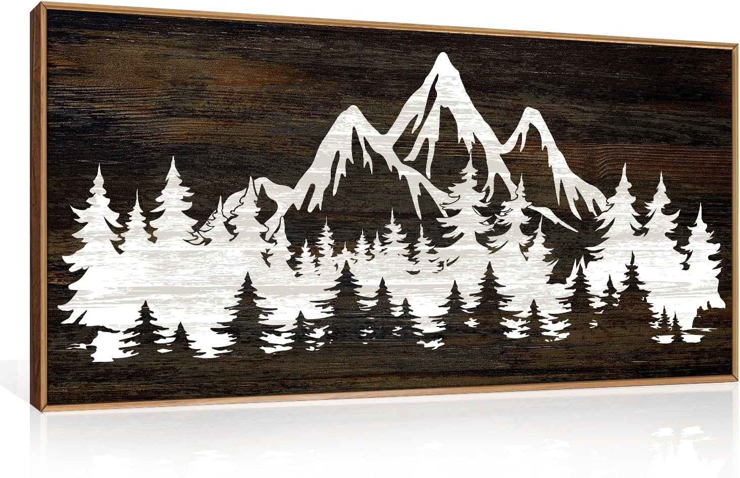 LHIUEM Large Mountain Tree Framed Canvas Wall Art Set,Modern White Forest Art Printing Country Minimalist Wood Wall Decor Farmhouse Zen Artwork for Living Room Bedroom Office-24x36x3