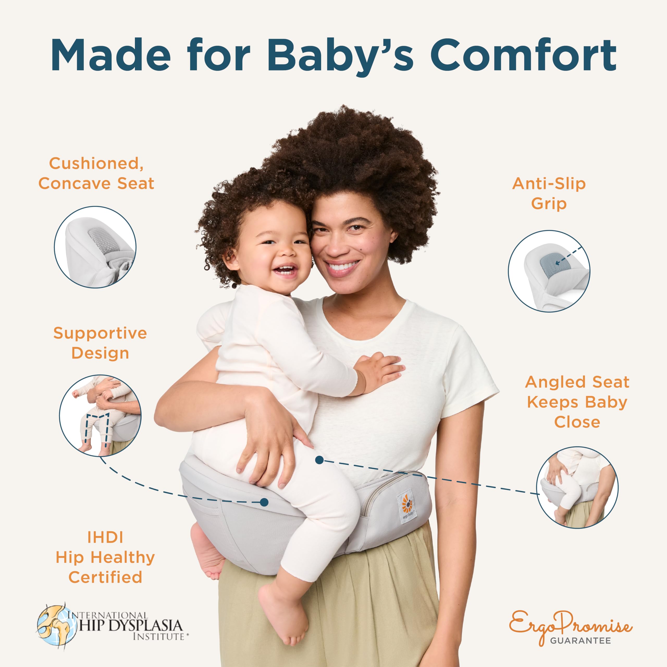 Ergobaby Alta Hip Seat Porte-bébé avec siège de hanche pour bébés et tout-petits à partir de 4 mois (5,5 kg - 20,4 kg) Porte-hanche avec SoftFlex Mesh