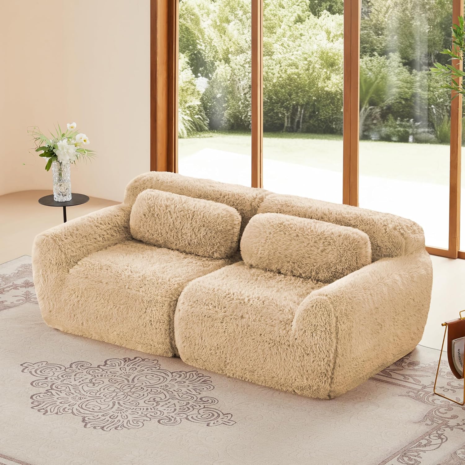 Boneless Couch Sectional Couches for Living Room, 80.4'' Modular Sectional Sofa with Pillows, Comfy Plush Cloud Boneless Loveseat, Deep Seat Small Modular Couch for Small Spaces, Light Khaki