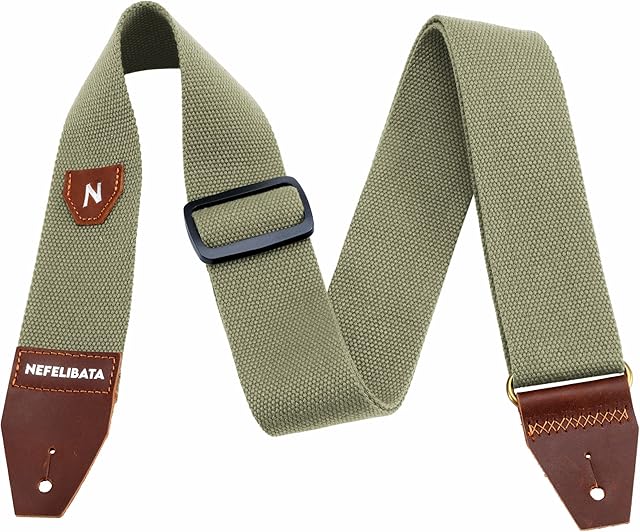 Nefelibata Guitar Strap with Pick Pocket, 100% Cotton Full Grain Leather End Guitar Strap for Acoustic Guitar, Electric Guitar, Bass, Gift for Guitarists and Kids