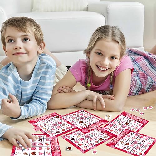 Miniatura 2 de jollylife 40 Jugadores Día de San Valentín Bingo Juego Tarjetas Clase Fiesta Suministros Actividad (Rosa)