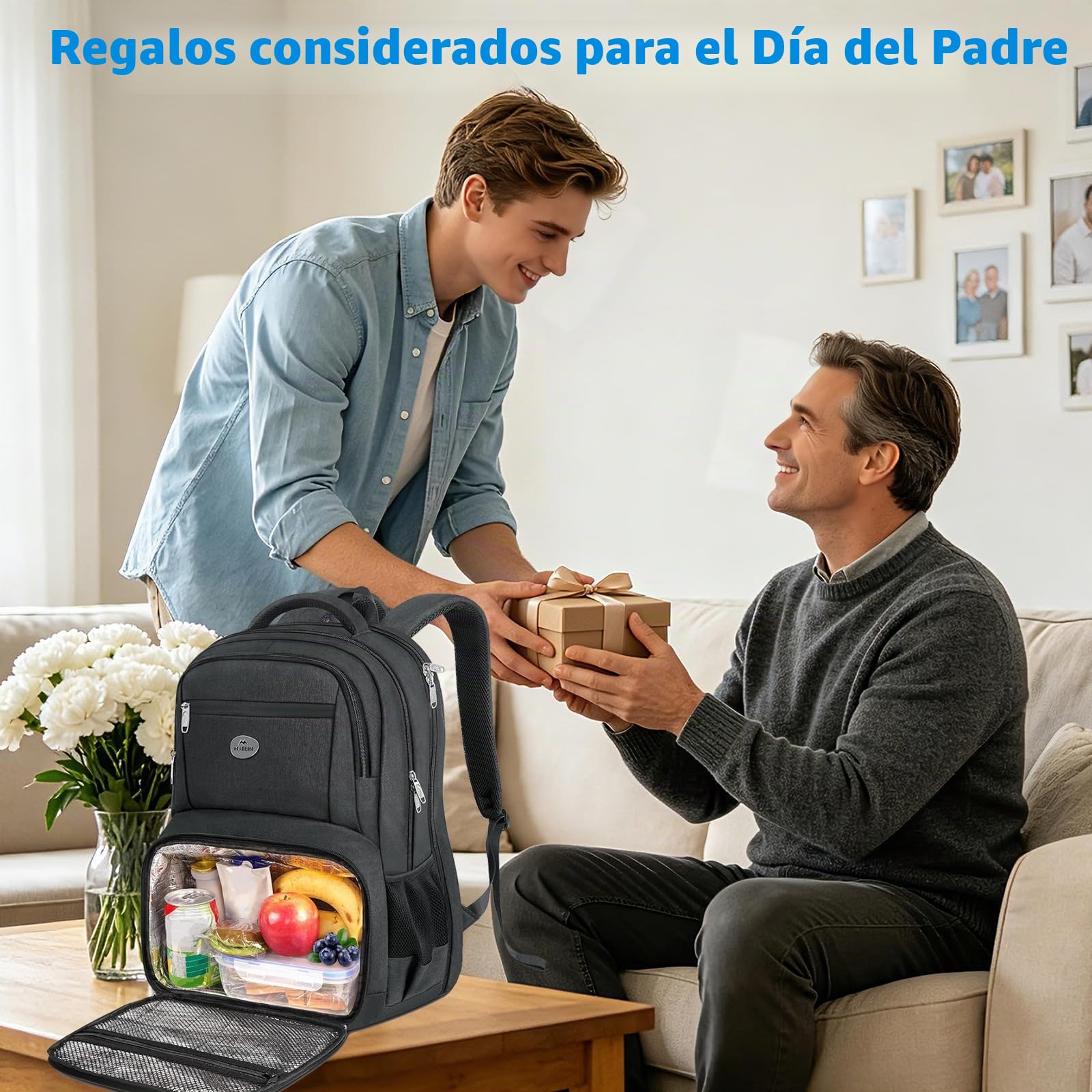MATEIN Mochila Portatil 17 Pulgadas con Compartimento Termico para Almuerzo, Mochila Hombre Trabajo Impermeable, TSA Lunch Backpack Bolsillo Antirrobo para Oficina, Picnic y Viaje, Negro