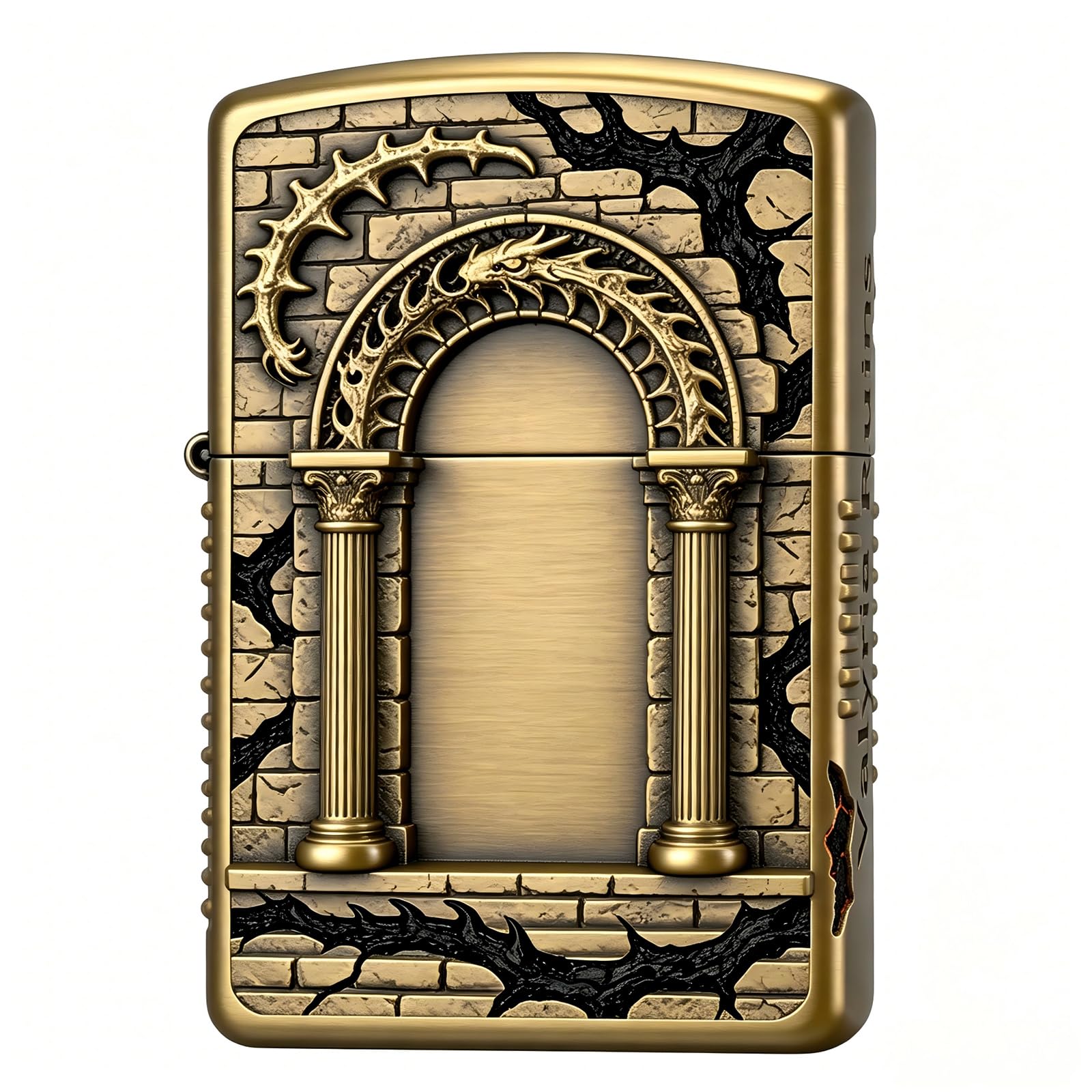 Vintage Dragon Gate Carved Kerosene Lighter Open Flame Reusable Flip Top Oil Lighter for Husband Boyfriend (D)