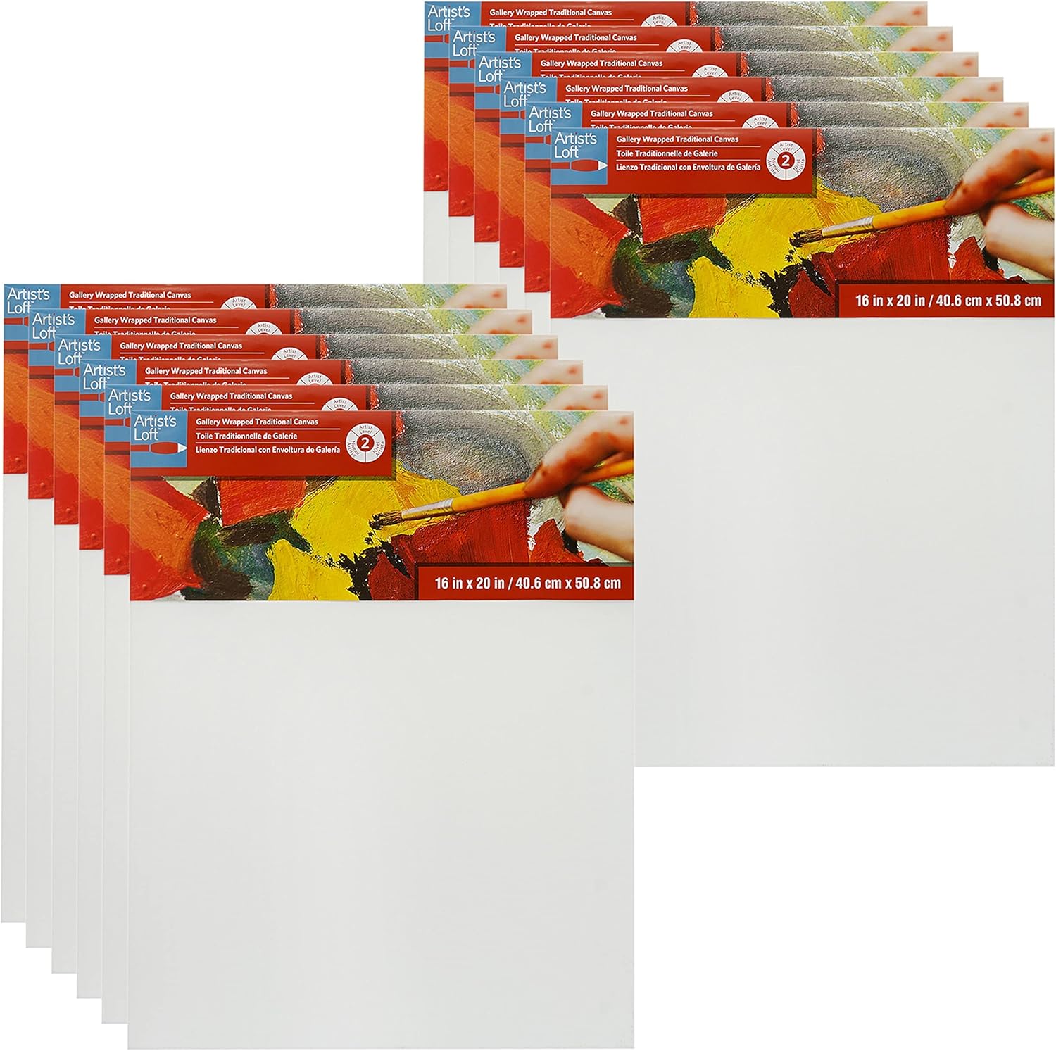 Artist's Loft 12" x 12" Level 2 Gallery Wrapped Traditional Canvas - Archival, Acid Free Cotton Canvas for Paint, Acrylic, & Oils - Bulk 12 Pack