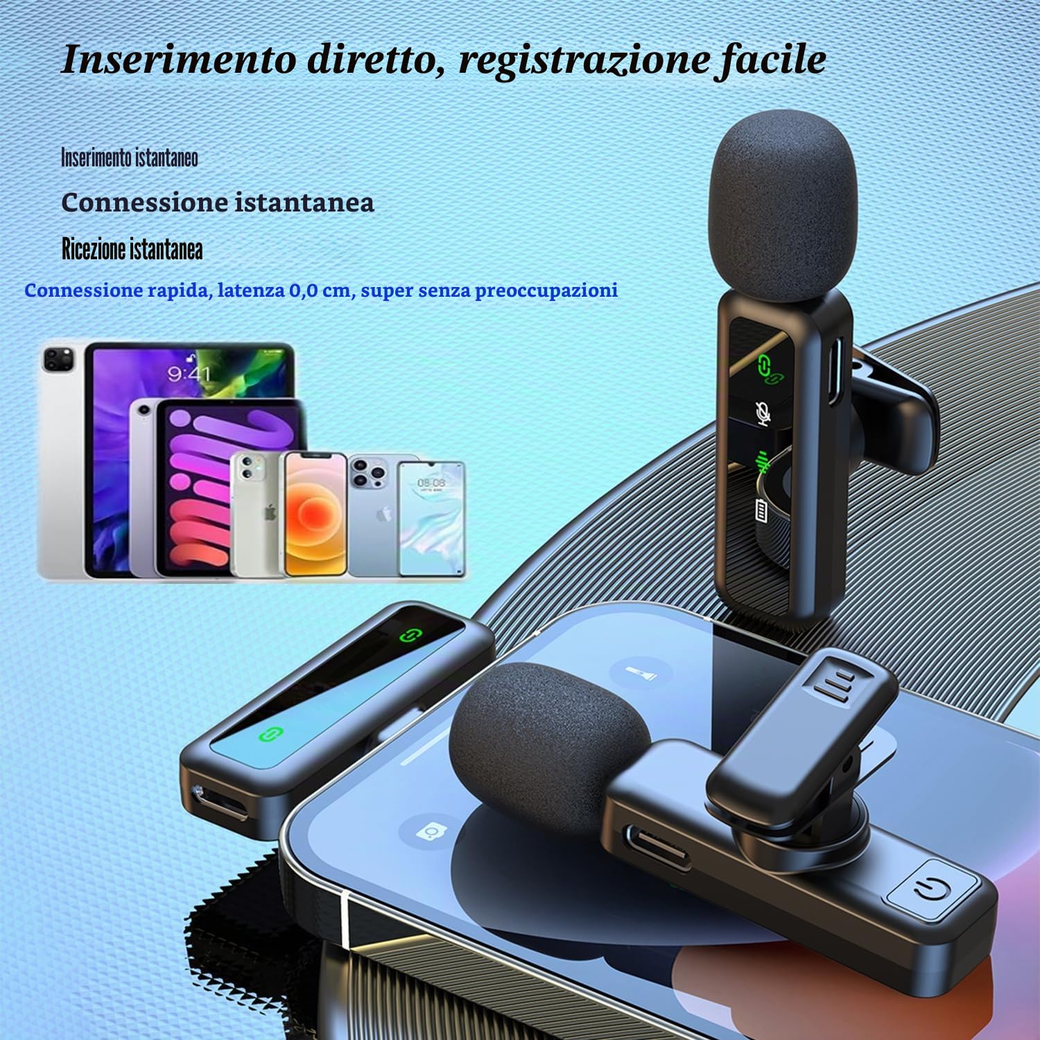 XIXIXIAXIA Microfono lavalier wireless per iPhone, Android, iPad, microfono Lavalier per Riduzione del Rumore per Registrazione Video, Live Steam, Intervista, YouTube, TikTok and Facebook Vlog