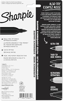 Sharpie Permanent Markers, Fine Tip, Black, 5 Count - Quick Drying, Fade Resistant