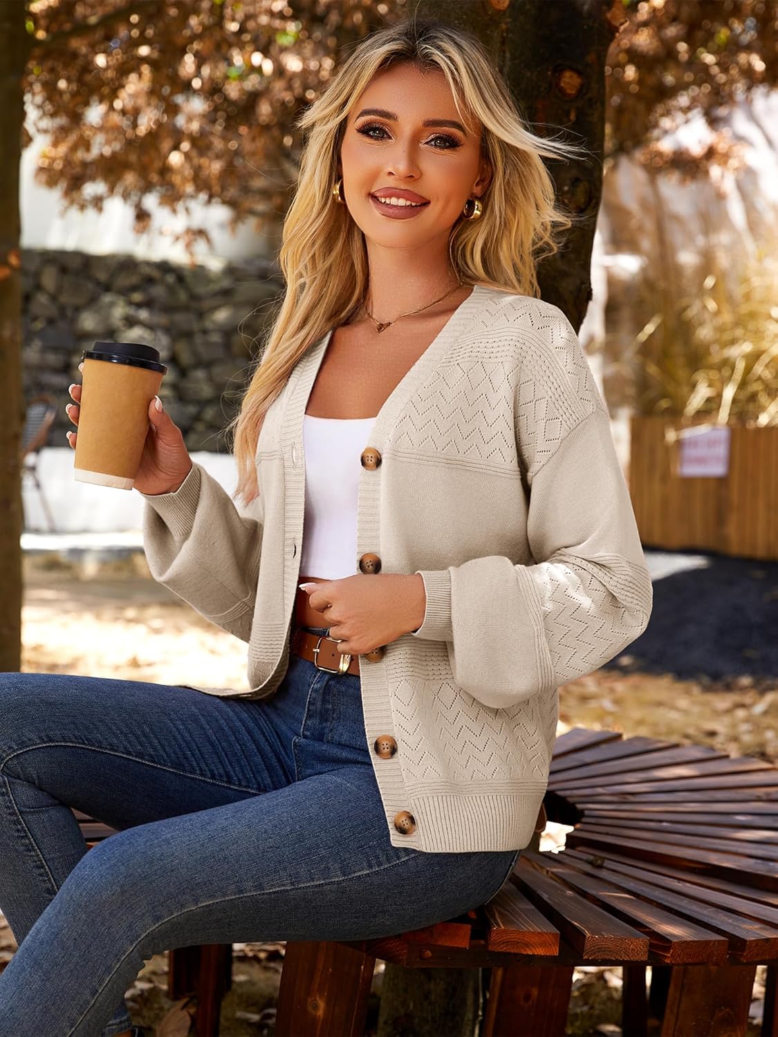 Anbech Womens Cardigan Sweater Lightweight 2026 Long Sleeve V Neck Button-Down Crochet Cardigans - Image 6