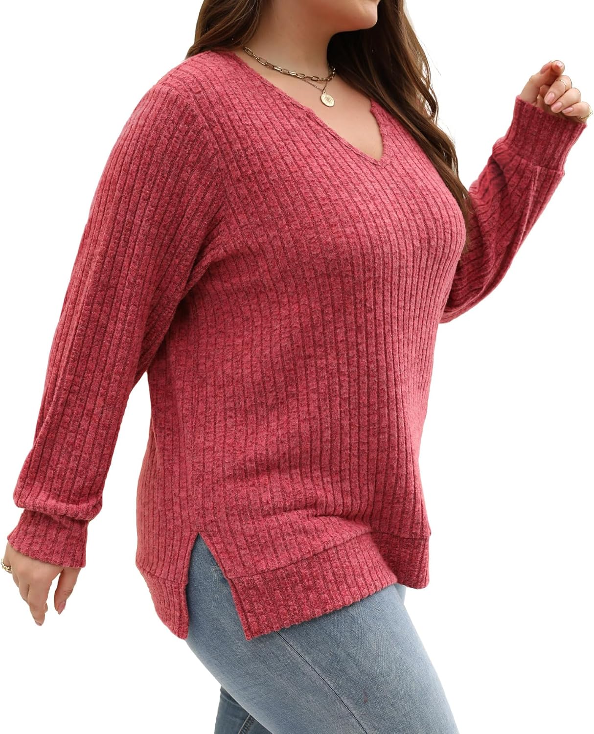 Gloria&Sarah Women's Casual Long Sleeve V Neck Lightweight Knitted Sweaters Loose Fit Plus Size Tunic Tops L-4XL - Image 4