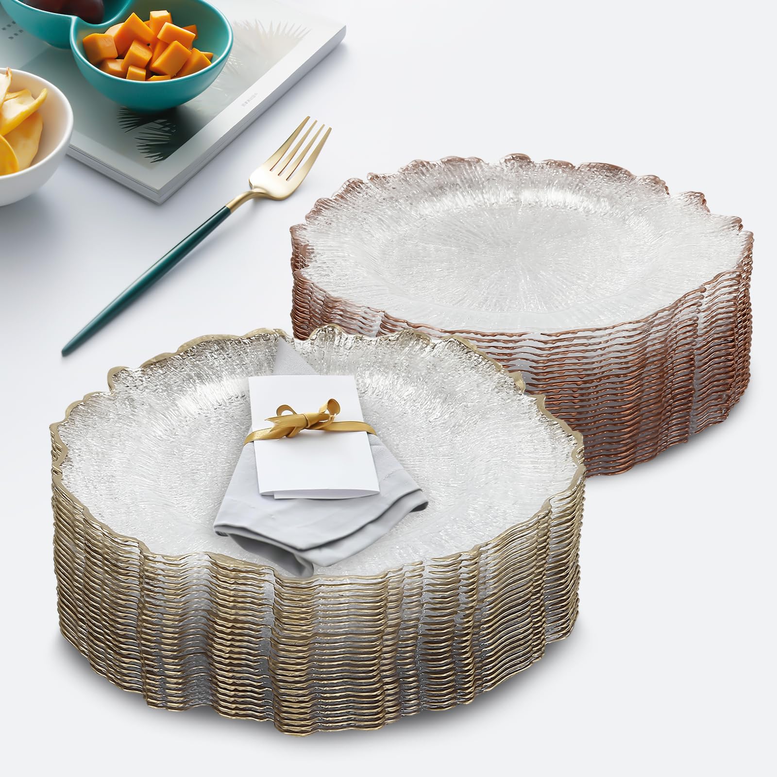 YUYANSHOP Gold Charger Plates Set of 25, Plate Chargers for Dinner Plates, Plastic Decorative Charger Plates for Home Kitchen Wedding Party Thanksgiving Christmas Tabletop Decoration (Gold)