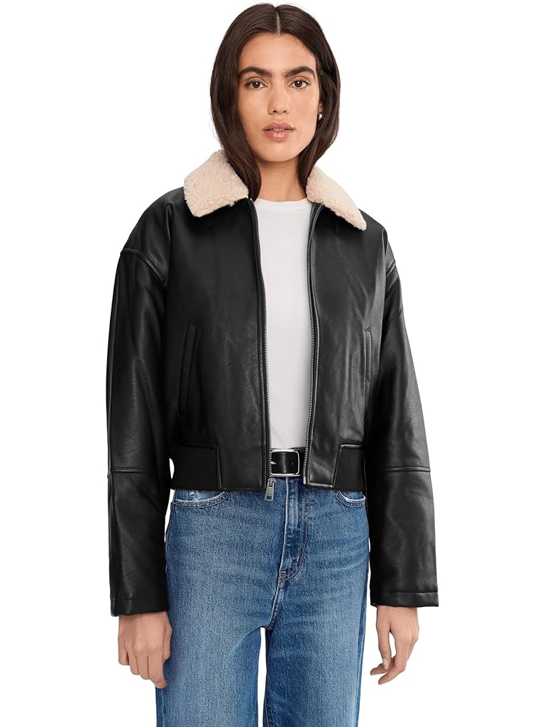 Black Levi's® Faux Leather Bomber With Sherpa Collar