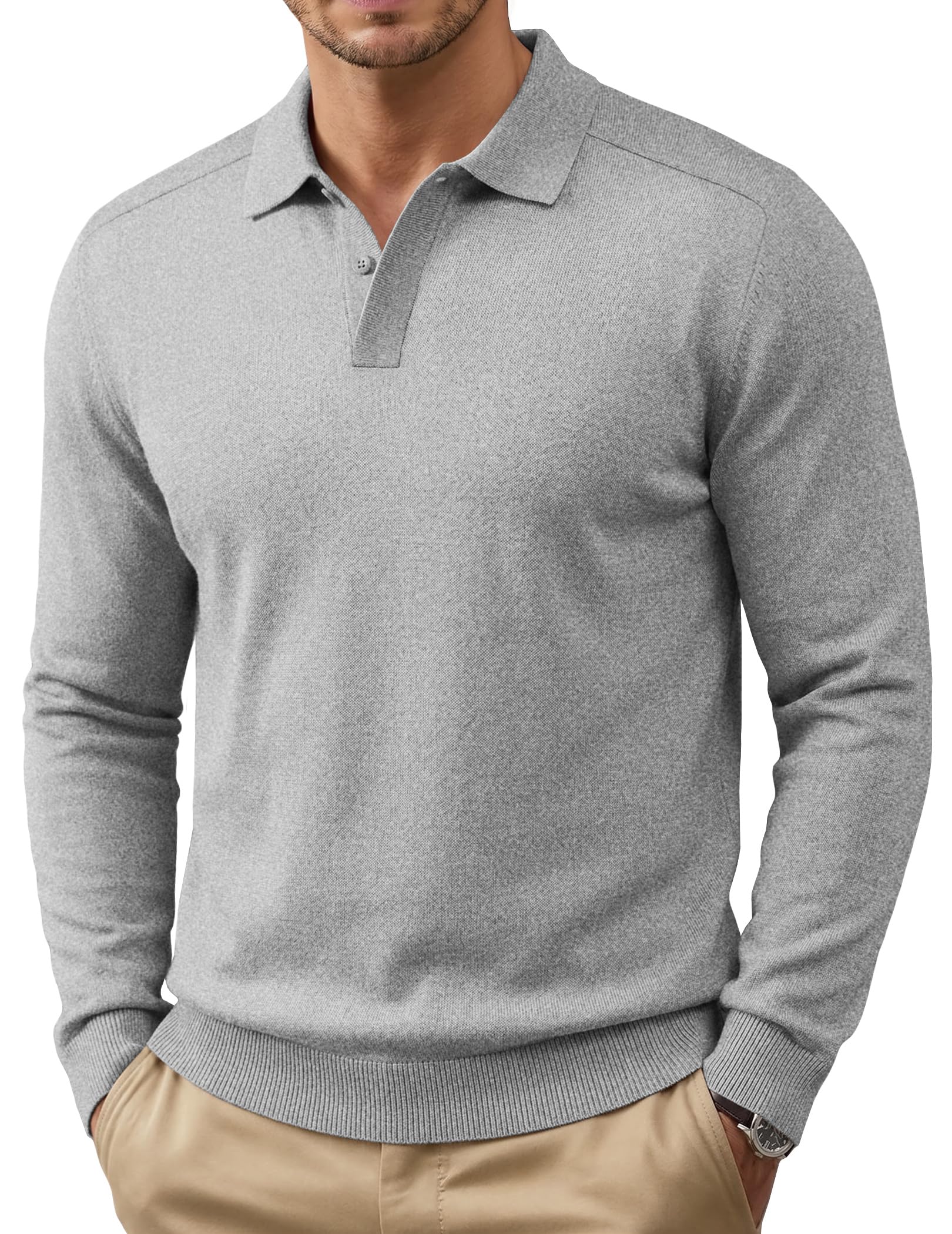 COOFANDY Mens Knit Polo Sweater Long Sleeve Polo Collared Pullover Sweaters