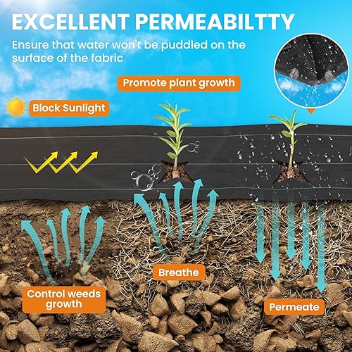 Miniatura 3 de Tela de barrera de malezas resistente de 6 x 300 pies, tela geotextil tejida de 3.2 onzas, alfombrilla de jardinería para bloque de malas hierbas,