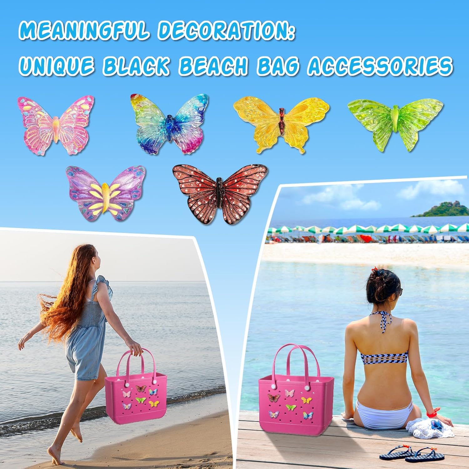Bogg Bag Charms Accessories Tote Bags Inserts in Heart Bow Butterfly Summer Beach Essentials Vacation Pool Party - Image 5