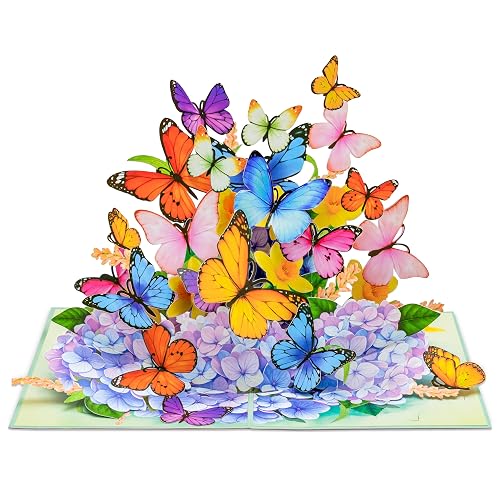 POPWOW Butterflies Pop Up Card, Hydrangeas, 3D Popup Greeting Card,