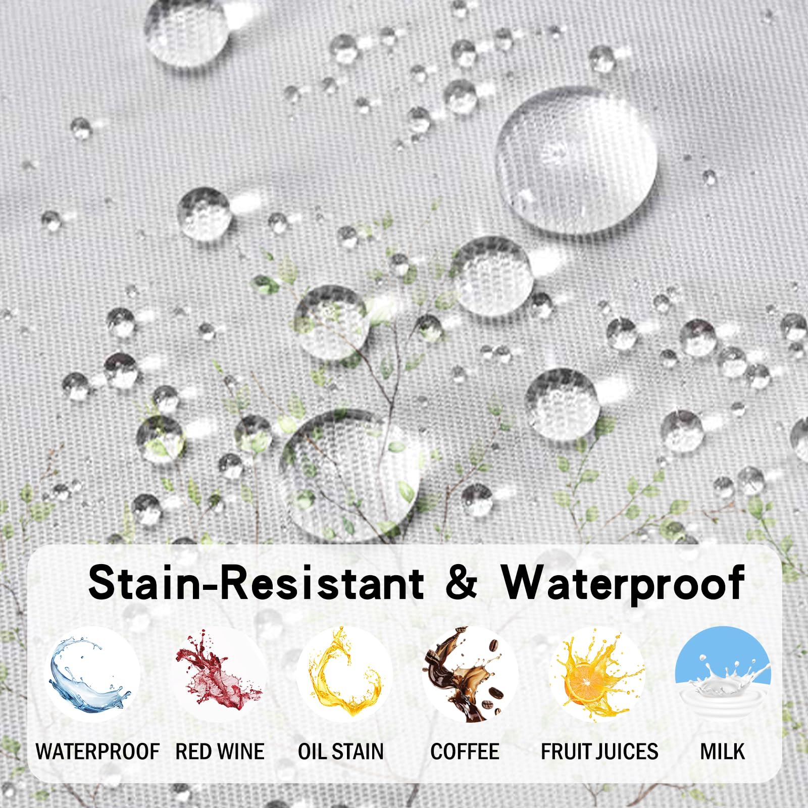 Green Leaf Wipe Clean Table Cloths - 140x180cm, Waterproof, Washable, Rectangular Floral Tablecloth for Kitchen Garden, Picnic, Party - Image 2