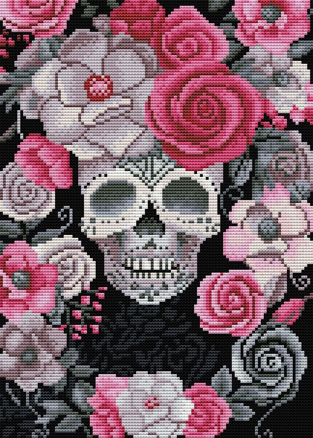 Stamped Cross Stitch Kits - Skull Counted Cross Stitch Kit, Full Range of Embroidery Starter for Adults Beginners - 11CT 3 Strands Art Crafts & Sewing Needle Points Kit for Home Decor 11.8x15.7in