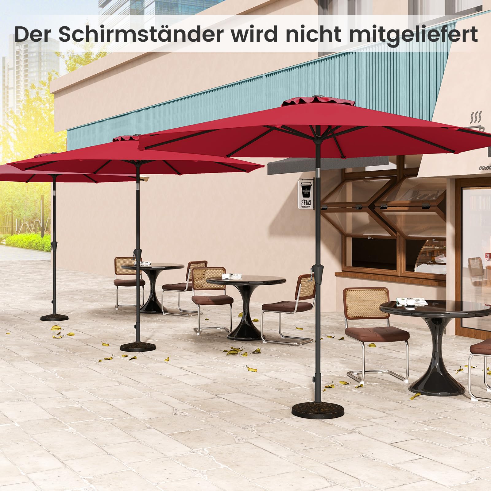 GOPLUS Sonnenschirm 300cm, Gartenschirm beidseitig um 25° knickbar, Terrassenschirm mit Kurbel, Balkonschirm mit 8 Rippen, Marktschirm für Garten, Balkon & Terrasse, Weinrot