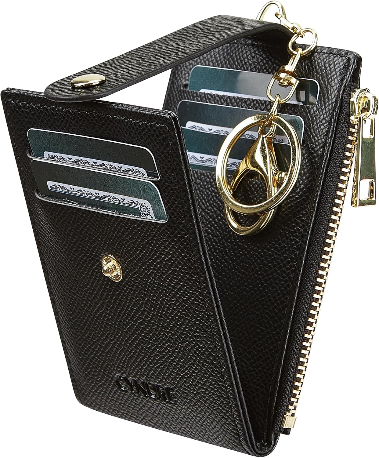 Women Leather RFID Card Holder Bifold Keychain Wallet image 2