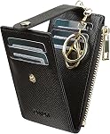Femmes Cuir RFID Porte-cartes de blocage Slim petite fermeture éclair porte-clés avant portefeuille de poche avec 2 ID Fenêtre noire