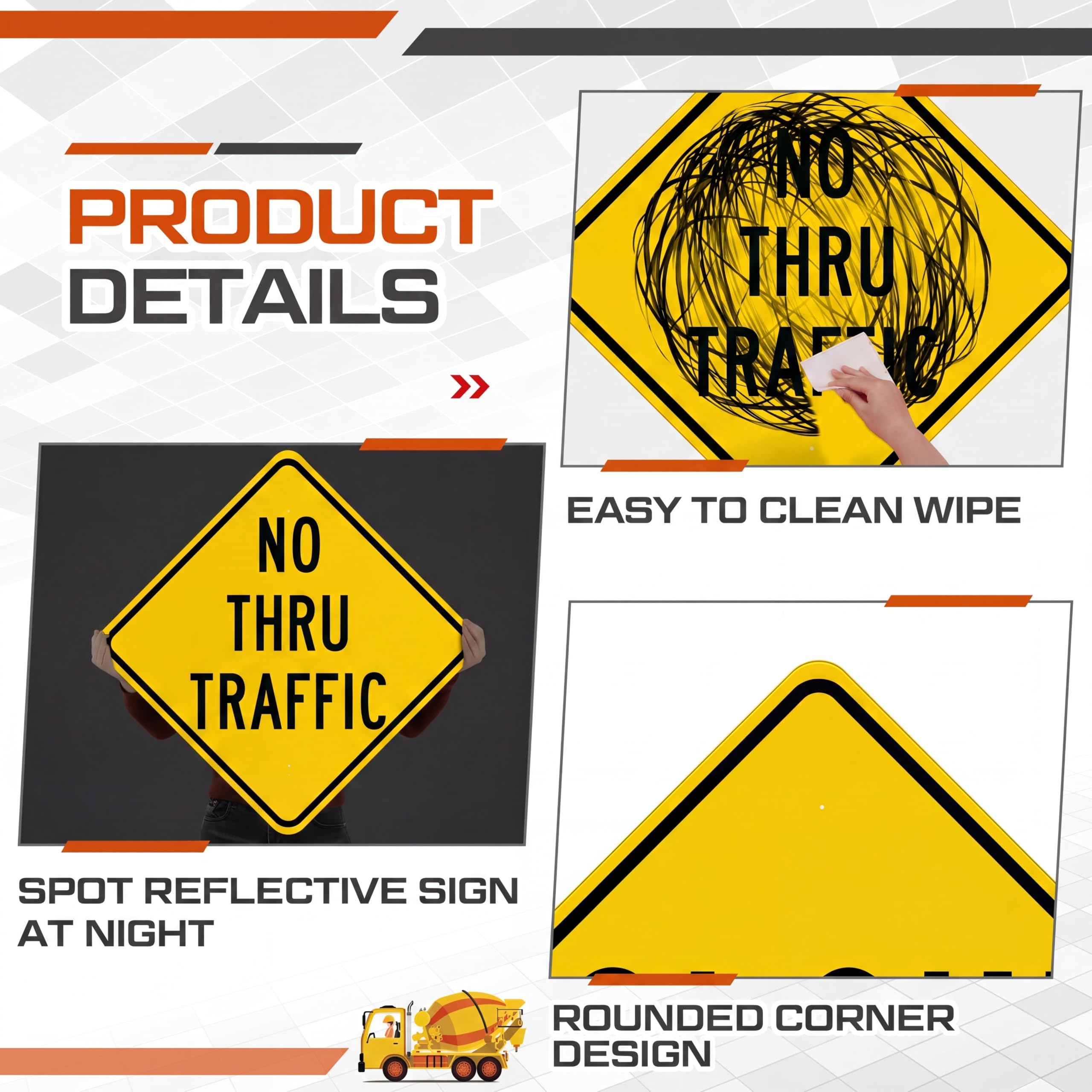 No Thru Traffic Sign - Reflective Safety Sign -3 No Thru Traffic Sign - Reflective Safety Sign -3