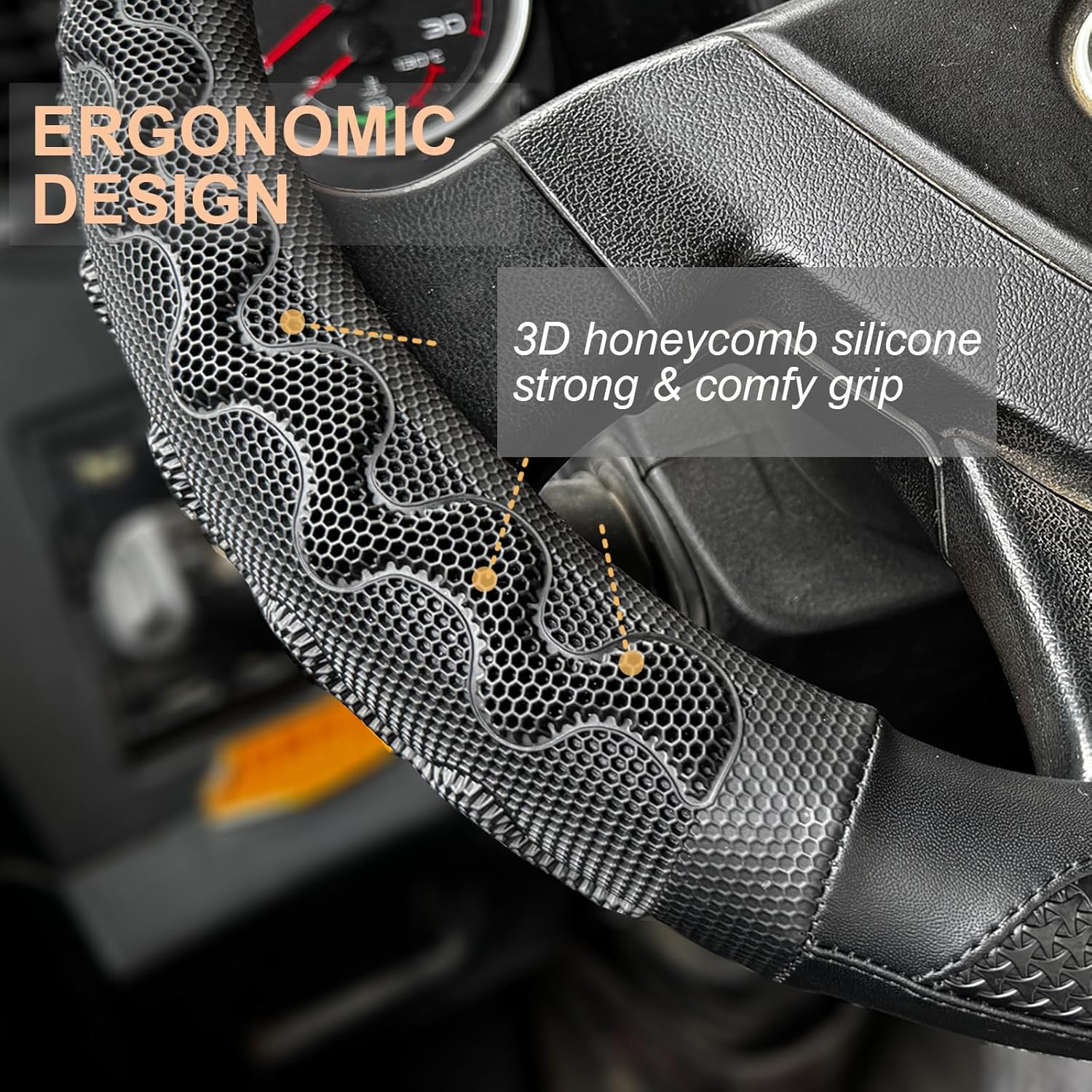PINCTROT XL Size 17.5-18 Inch Great Grip Steering Wheel Cover for Semi Truck, Fits RV, Big Rig Trucker, 18 Wheeler and Classic Cars, Anti-Slip Design 17.5-18 Inch (All Black)