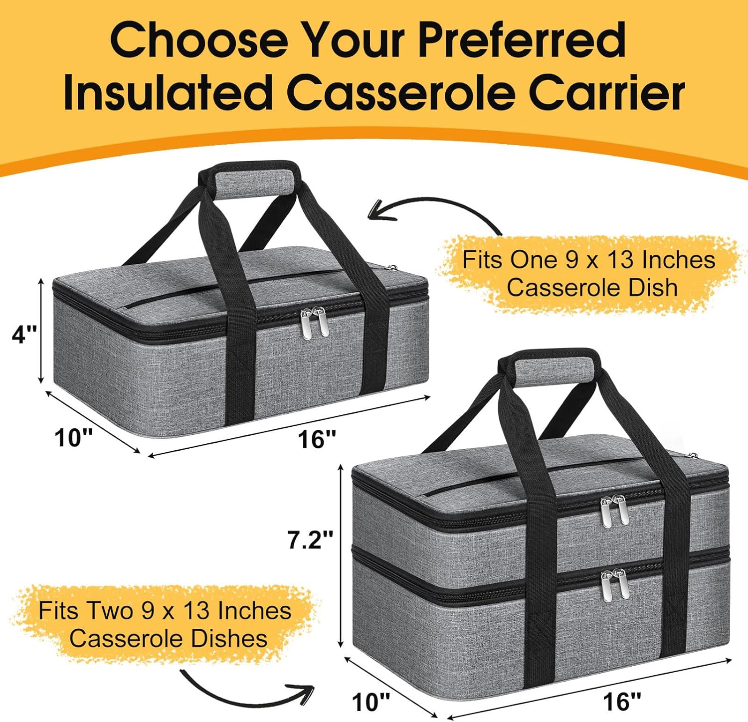 Insulated Casserole Carrier, Portable Casserole Carrier for Hot or Cold Food Lunch Tote Warmer or Cooler Bag, Lasagna Lunch Bag for Potluck Parties- Fits 9" x 13" Baking Dish-Grey - Image 2