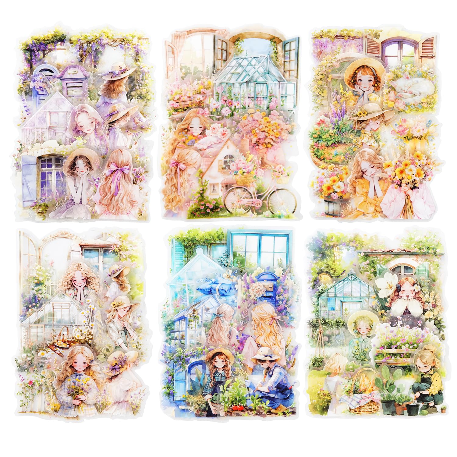 AuriicLeaf Healing Garden PET Stickers, 90 Pcs Whimsical Floral Ephemera for Scrapbooking, Journaling, DIY Crafting, and Art Supplies