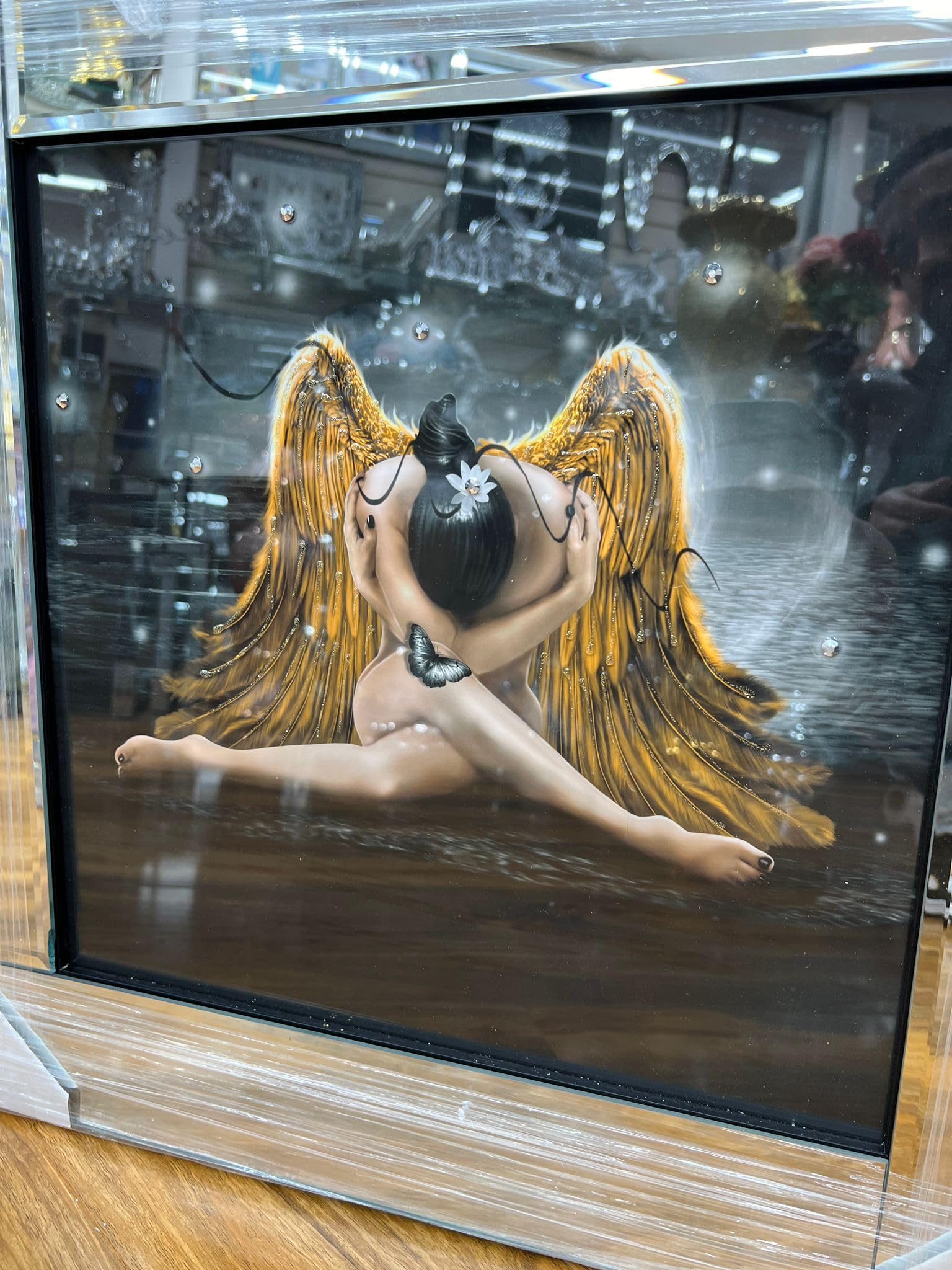 Biznest MODERN LIQUID GLITTER WALL ART WITH MIRRORED EDGES 50X50CM (MISS DIOR PERFUME)