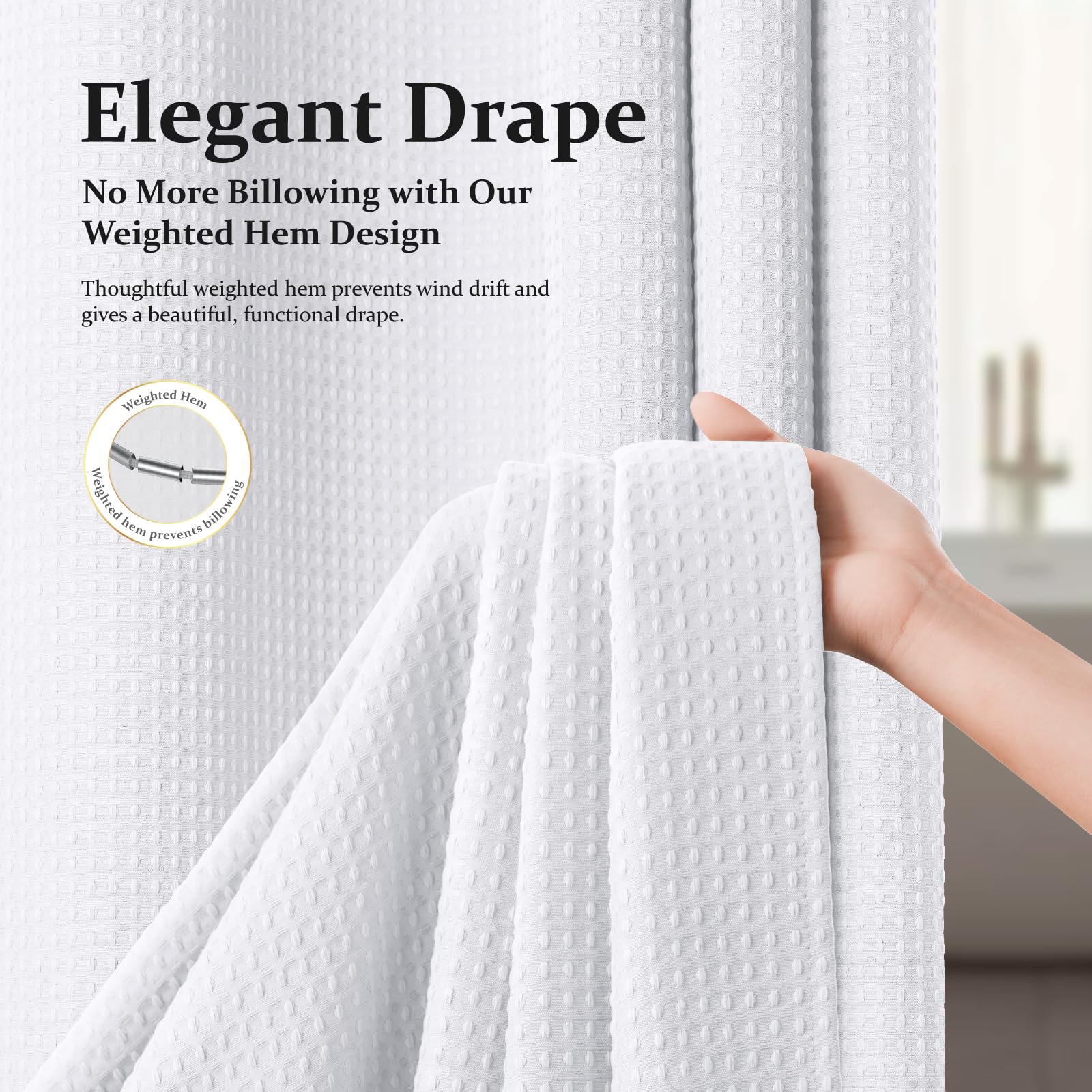 White 72"x72" Waffle Shower Curtain C9488
