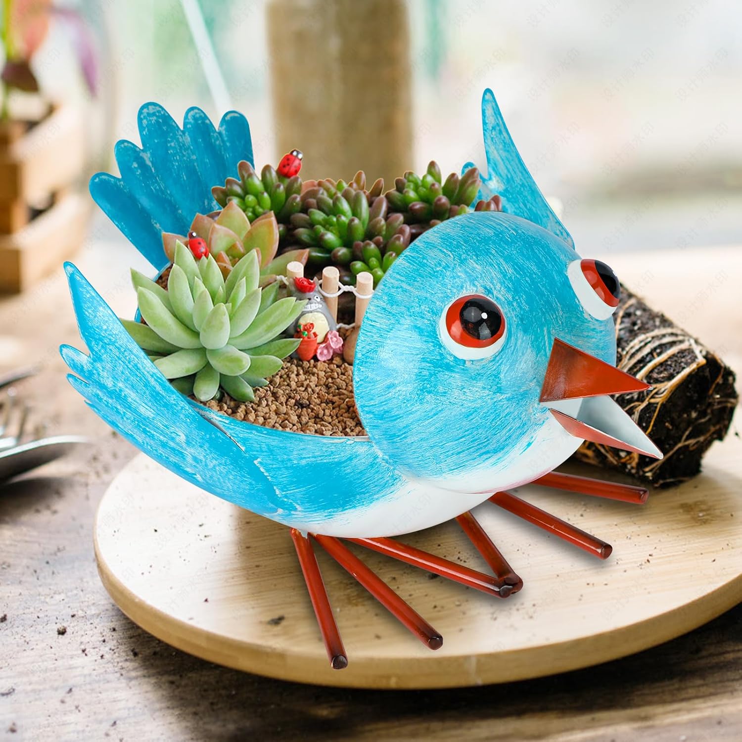 Metal Cute Bird Planter,Fun Garden Flower Succulent Pot Indoor Outdoor Decor .Unique Animal Planter Flower Pots Gift Ideas for Mother and Teacher