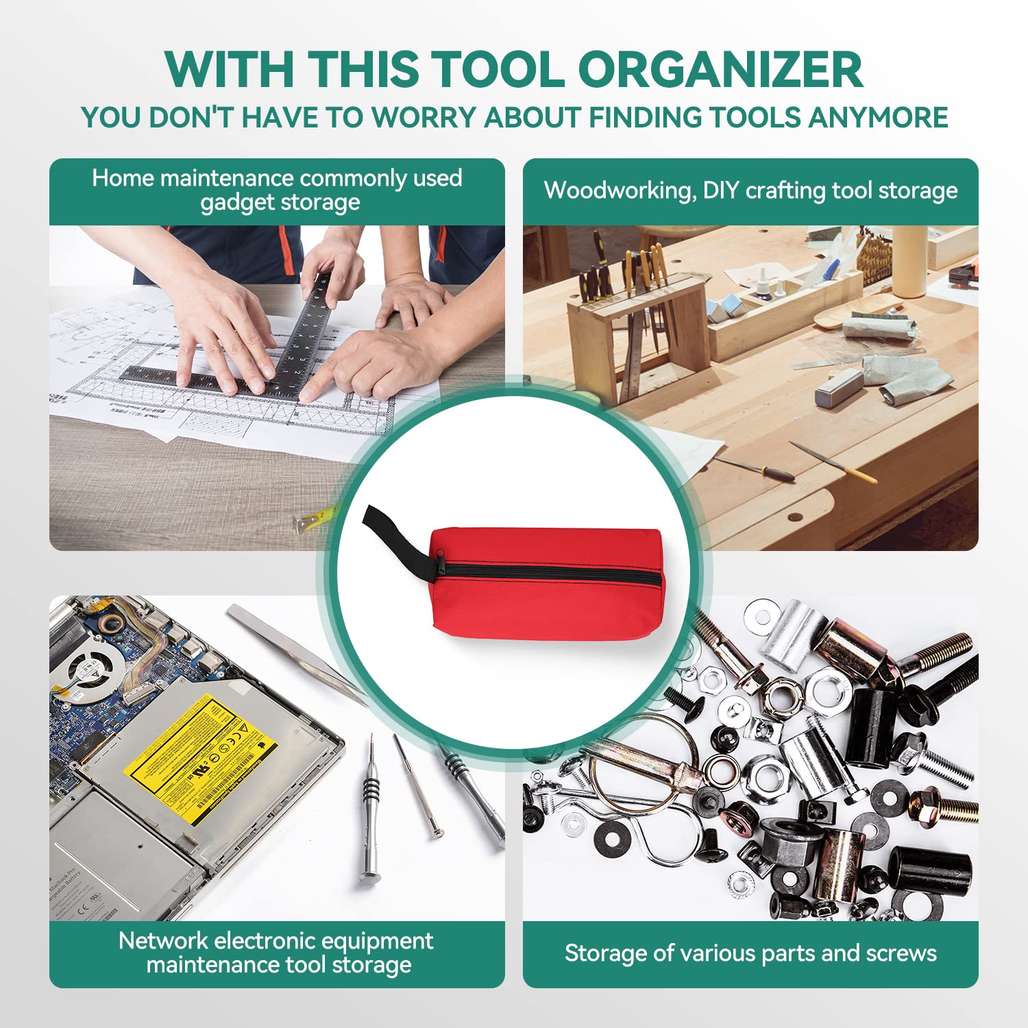 2 Borse Attrezzi In Tela 30x10cm - Portautensili Con Cerniera | Multiuso Colorate - Foto 8