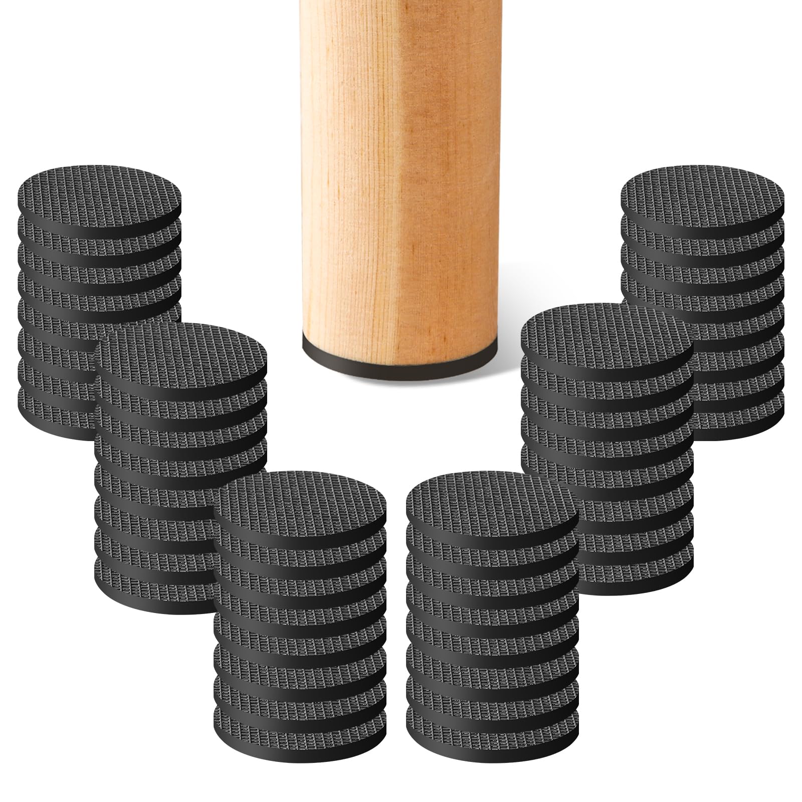 CHUNZEXI Non Slip Rubber Furniture Pads & Grippers, Self Adhesive Round Floor Protectors for Chair & Table Legs and Feet, 1 Inch, 48 Pack, Round
