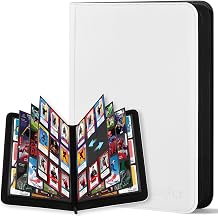 Trading Card Binder 9 Pocket, Zipper Binder Card Album Holds 540 Cards, 30 Pack Acid-Free Pages with Side Loading, Premium Leather Cover Card Folder for TCG/MTG/Sports Cards Collection, White