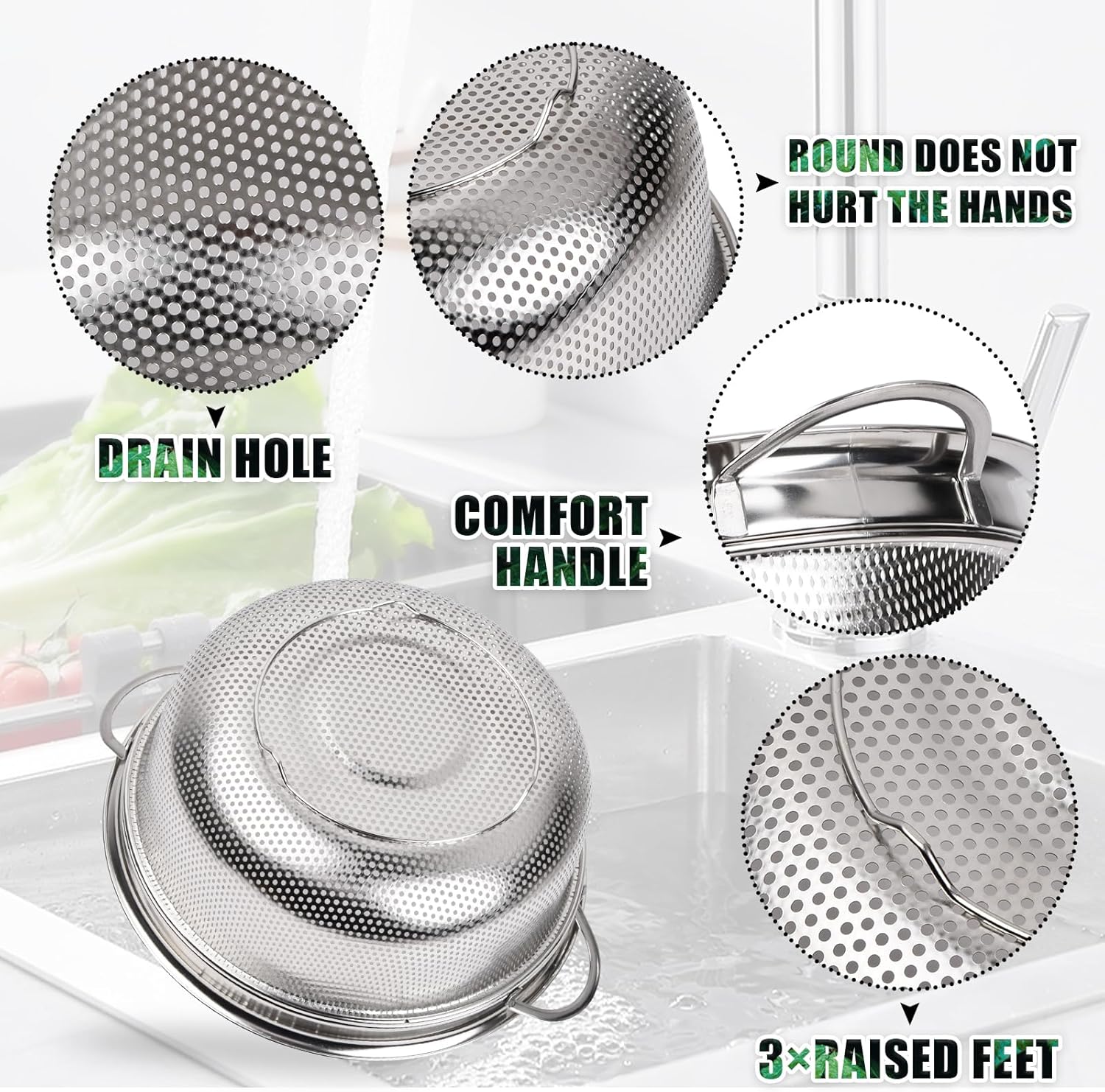 Stainless Steel Colander - Strainer 30 Cm 9 Stainless Steel Colander - Strainer 30 Cm