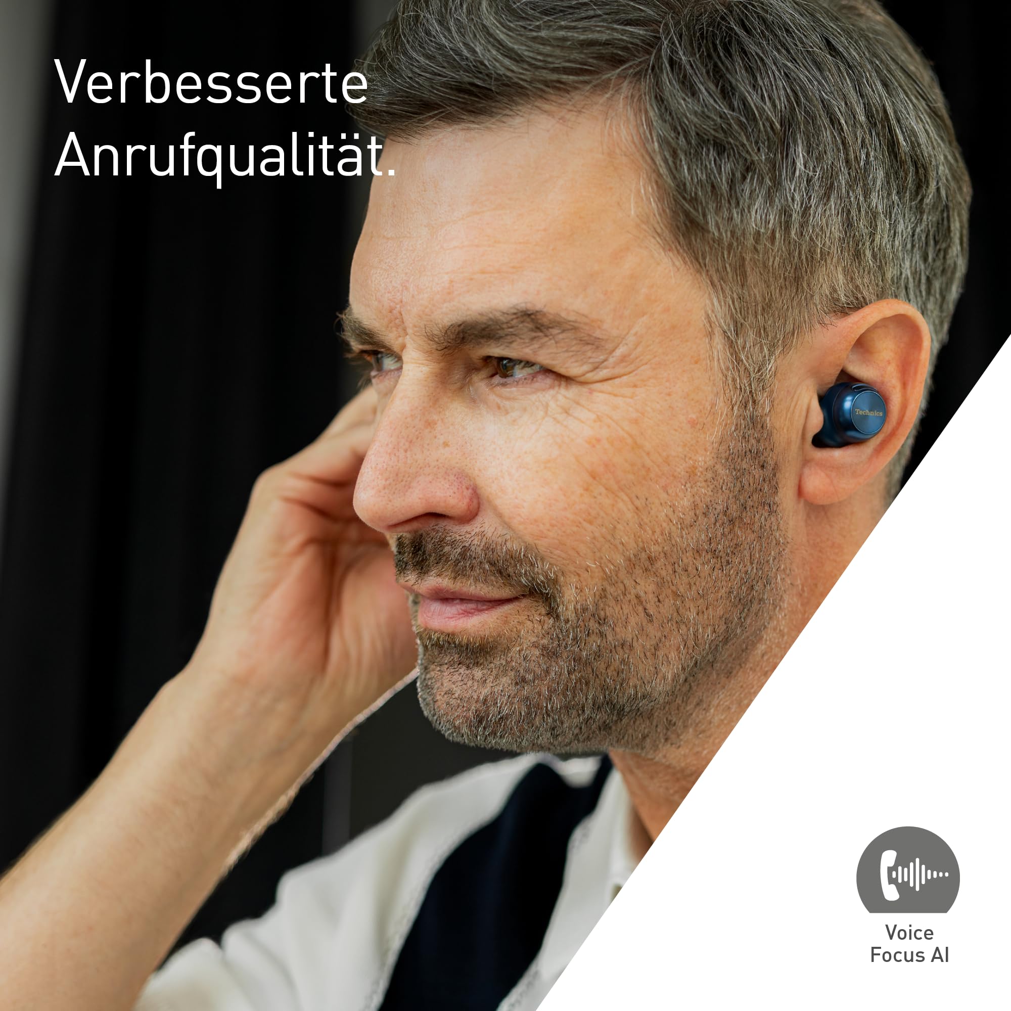Technics EAH-AZ100E-A Kabellose Kopfhörer mit Geräuschunterdrückung, Bequeme In-Ear-Kopfhörer, Multipoint-Bluetooth, Voice Focus AI, Mitternachtsblau