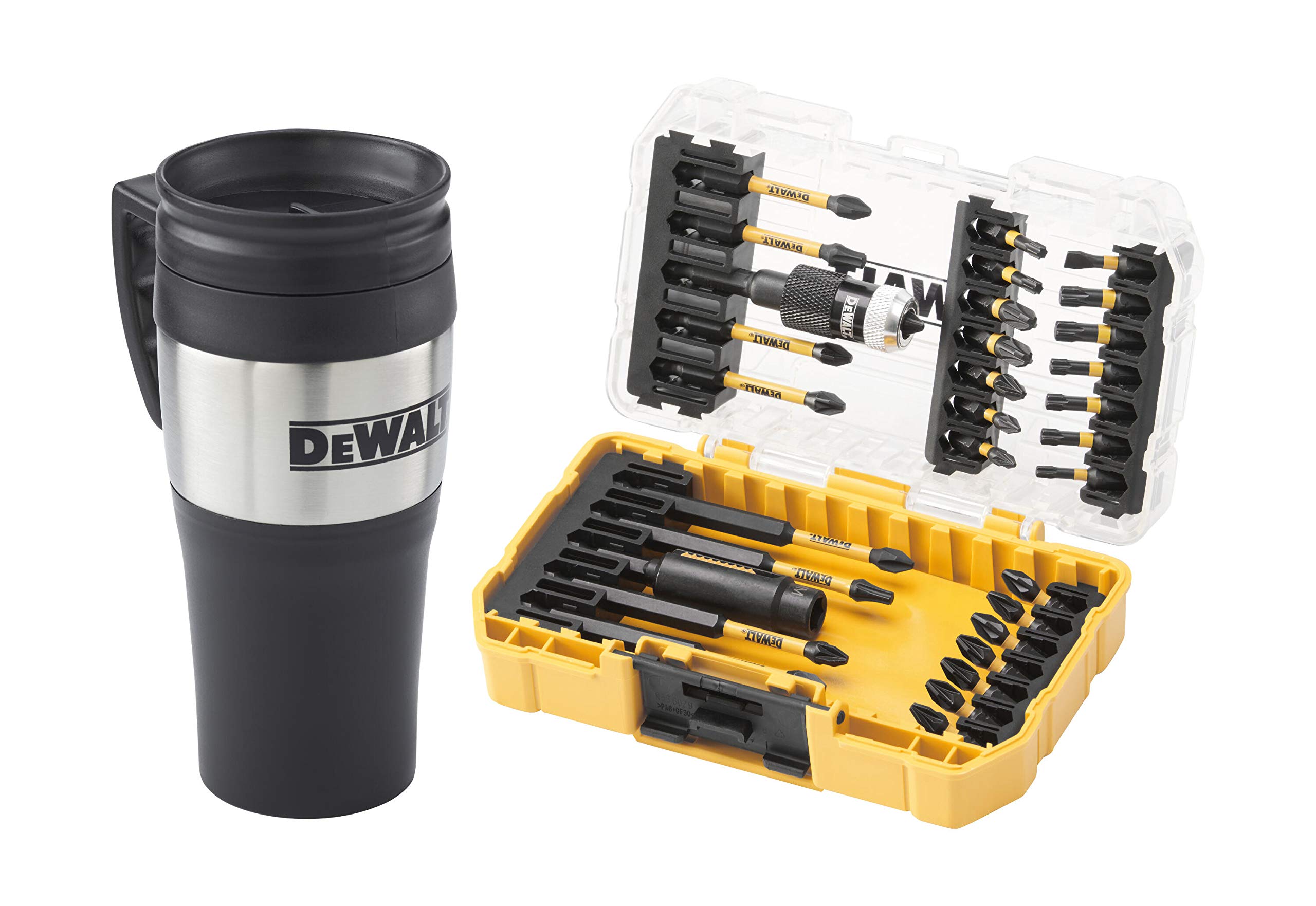 DeWalt DT70736TM-QZ - Toughcase: Juego de puntas de 32 piezas para taladro y tornillo FLEXTORQ y Termo Taza