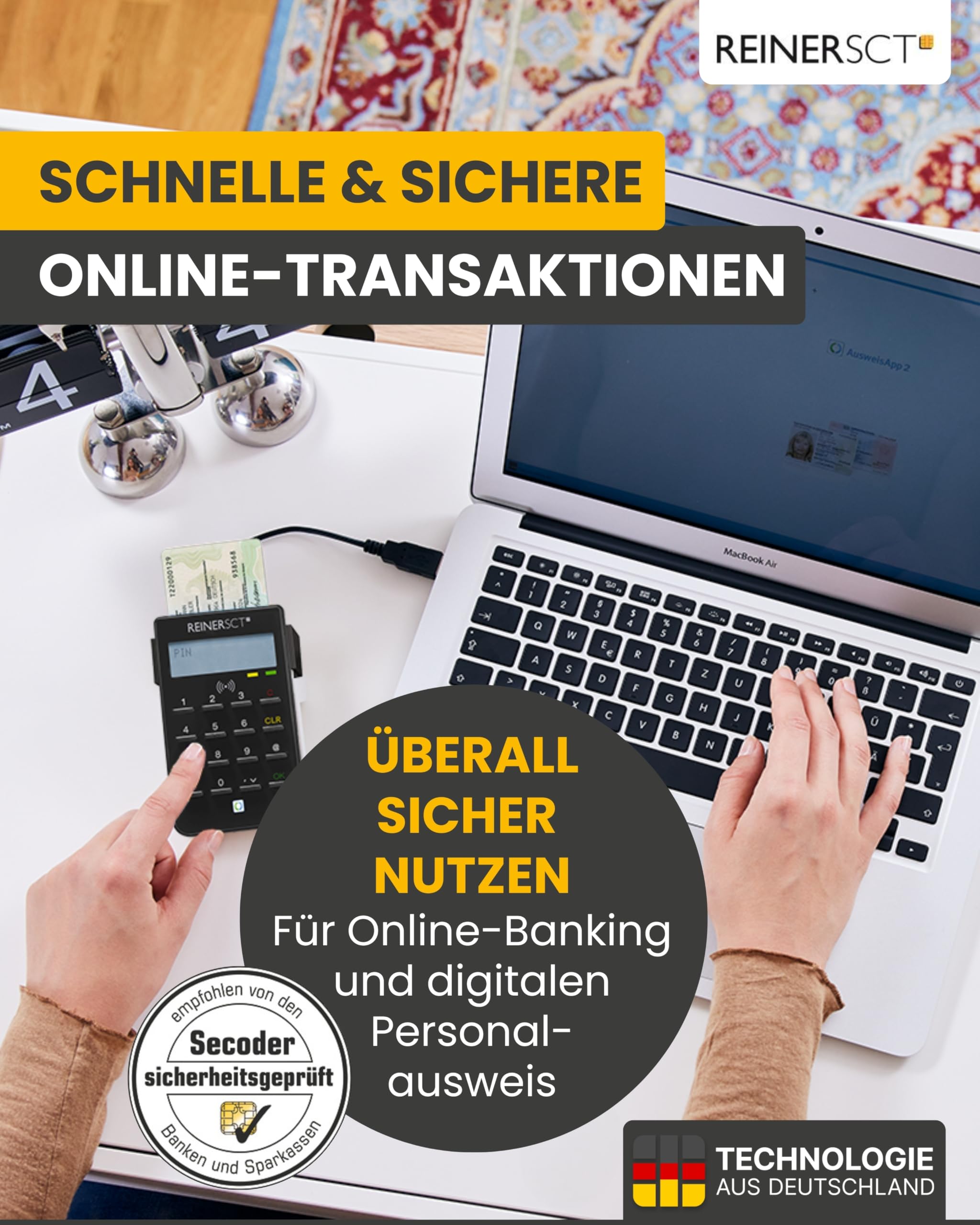 REINER SCT cyberJack RFID standard Chipkartenleser für RFID-Chipkarten, Personalausweis & Online-Banking, Card Reader TAN-Generator eID Lesegerät